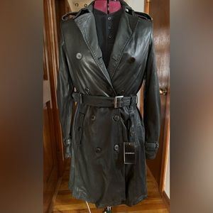 Emporio Armani Black Leather trench coat Women’s NWT Size US 8.✨✨